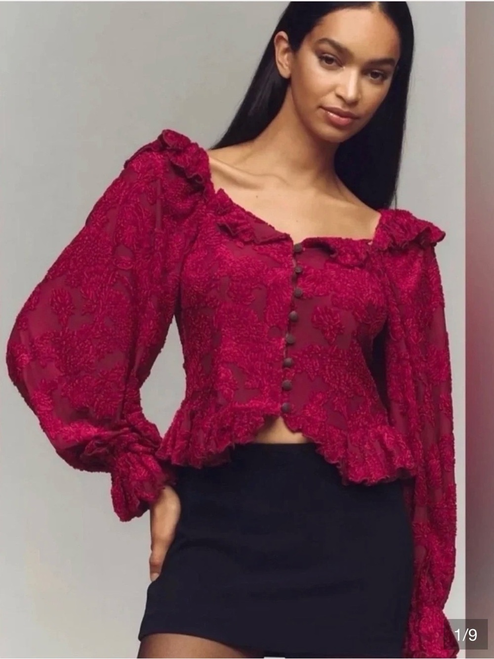 Anthropologie Crimson Lace Peasant Blouse